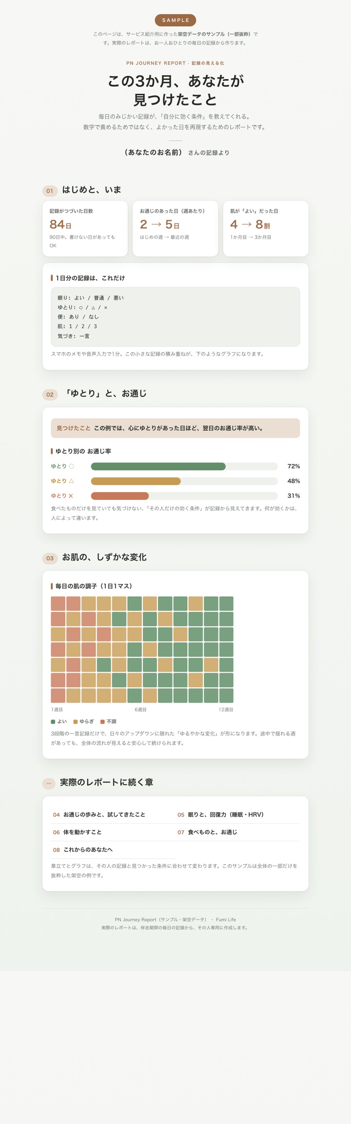 Journey Report（記録の見える化レポート）のサンプルページ